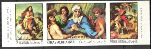 Ras Al Khaima UAE 1970 Art Paintings Christmas Del Sarto Strip of 3 Imperf. MNH