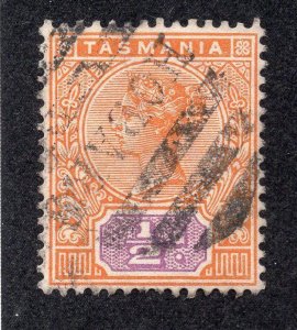 Tasmania 1892-99 1/2p orange & violet Victoria, Scott 76 used, value = $4.25