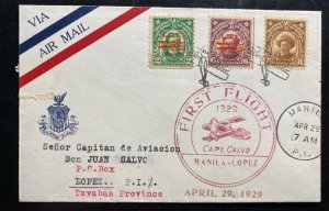 1929 Manila Philippines First Flight Airmail Cover FFC To Lopez