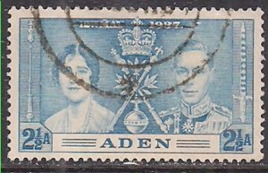 Aden 1937 KGV1 2 1/2a Coronation SG 14 Blue used ( C285 )