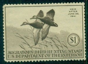 US RW7, $1.00 Black Ducks, og, NH, VF/XF, Scott $250.00