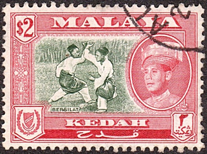 MALAYA KEDAH 1959 $2 Bronze-Green & Scarlet SG113 FU