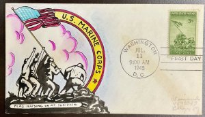 929  Mae Weigand  Hand painted WWII Patriotic Iwo Jima  FDC 1945  very scarce