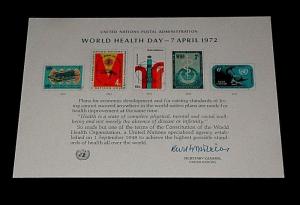  U.N. NEW YORK #SC1, 1972 WORLD HEALTH SOUVENIR CARD, NICE!! LQQK!!