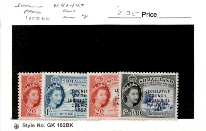 Somaliland Protectorate, Postage Stamp, #140-143 Mint NH, 1957-60