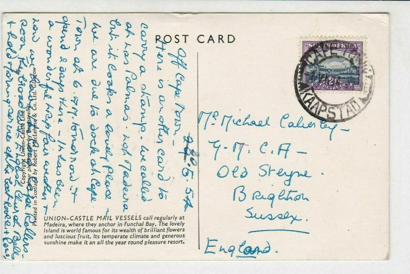 South Africa 1954 Cape Town Cancel With Funchal Madeira Pic Stamps Card R 17462