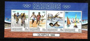 Barbados-Sc#730a- id9- unused NH sheet-Sports-Olympics-Seoul-1988-