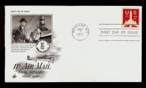 FIRST DAY COVER #C82 Jet Plane 11c Air Mail Coil Stamp ARTCRAFT U/A FDC 1971