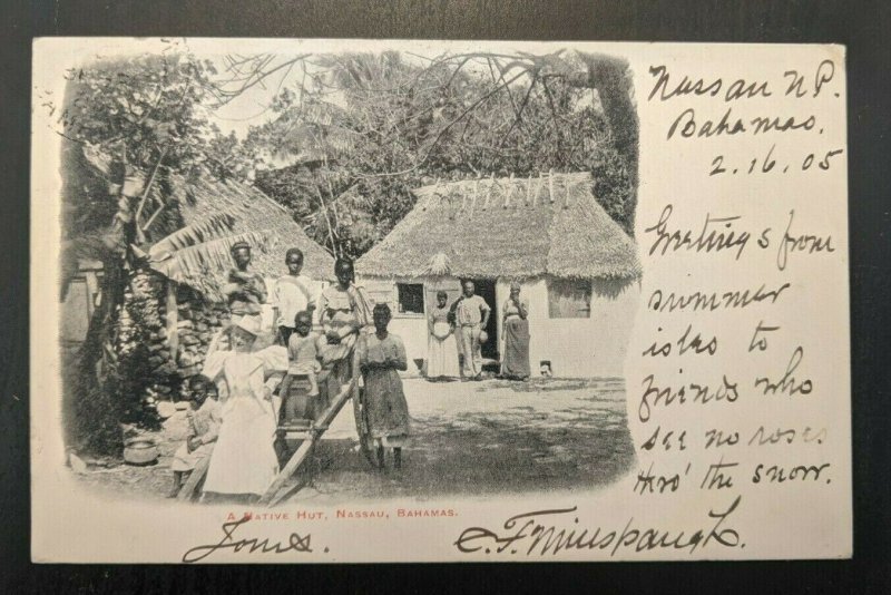 1905 Native Hut Nassau Bahamas to Chicago IL Real Picture Postcard RPPC Cover