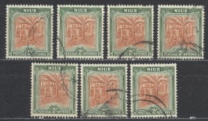 Niue Sc# 102 Used lot/7 1950 2sh Gathering Bananas