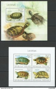 2013 Togo Fauna Reptiles Marine Life Turtles Les Tortues Kb+Bl ** Tg683