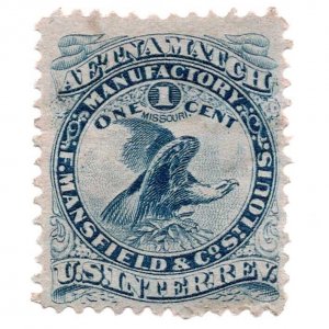 1875 1c RO130c Aetna Match, F. Mansfield & Co., U.S. Internal Revenue, Blue, MO