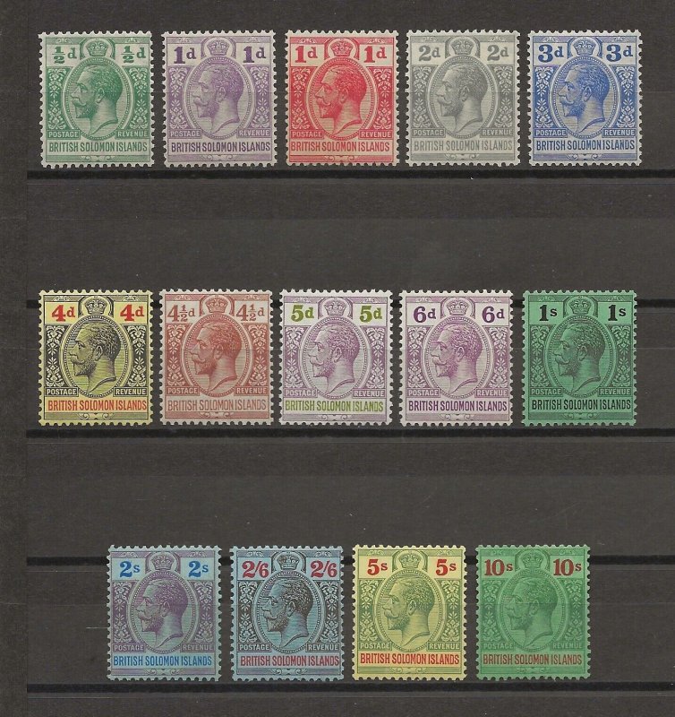 BRITISH SOLOMON ISLANDS 1922/31 SG 39/52 MINT £225