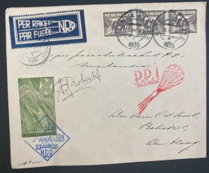 1935 Katwijk Netherlands Rocket Flight Mail Cover To The Hague Pilots Signed