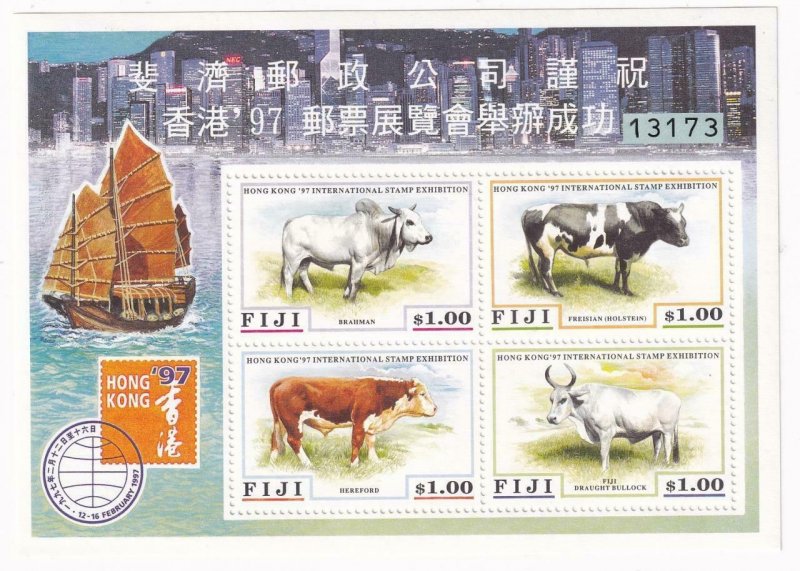 FIJI HONG KONG 97 STAMP EXHIBITION COWS  MNH S/SHEET