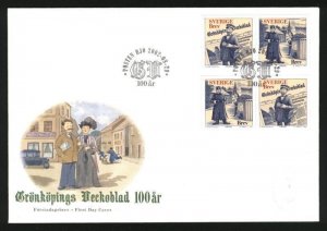 Sweden. FDC Cachet  2002. Gronkopings Weekly 100 year. Engraver M. Morck