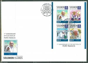 SOLOMON ISLANDS 2014 1st ELECTION  ANNIVERSARY OF POPE FRANCIS SHEET  IMPRF FDC