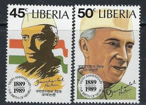 Liberia 1133-34 MNH 1989 Nehru (ak4459)