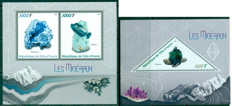 Minerals Mineralien Mineraux Nature Ivory Coast MNH stamp set 2val + s/s