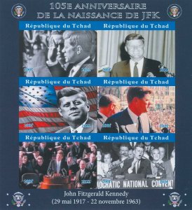 Chad 2022 MNH JFK Stamps John F Kennedy US Presidents Politicians 6v IMPF M/S 