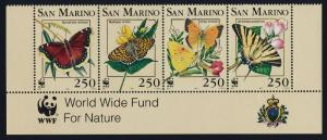 San Marino 1284a Bottom Strip MNH Butterflies, Flowers