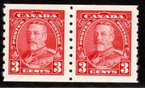 Scott 230 Coil Pair, 2c, KGV Pictorial, (1)MNH, (1) MLH, VF, 1935, Canada