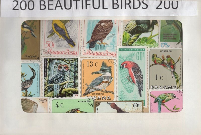 A Nice Selection Of 200 All Different Topicals. Beautiful Birds.   #02 TOP25