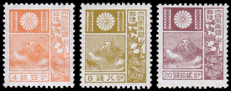 Japan Scott 172, 174, 176 (1930) Mint LH VF, CV $116.00 C