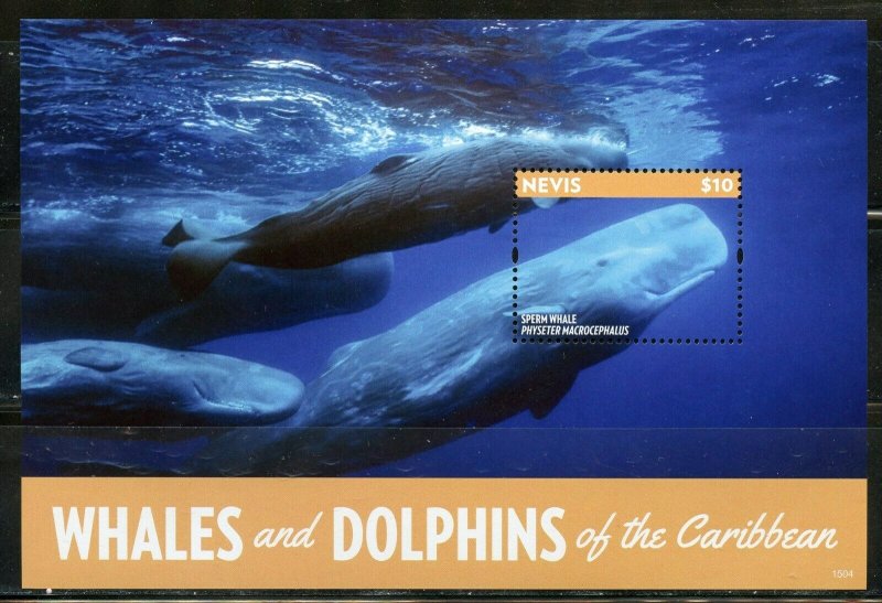 NEVIS WHALES AND DOLPHINS OF THE CARIBBEAN SET OF TWO SOUVENIR SHEETS MINT NH  