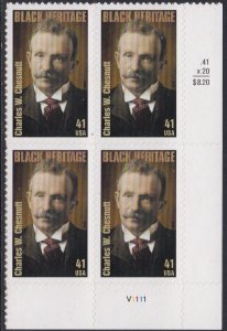 4222 Charles Chesnutt Plate Block MNH