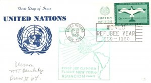 UNITED NATIONS FIRST AIRMAIL PAN AM FIRST JET CLIPPER TO ASUNCION REAR STAMP '59