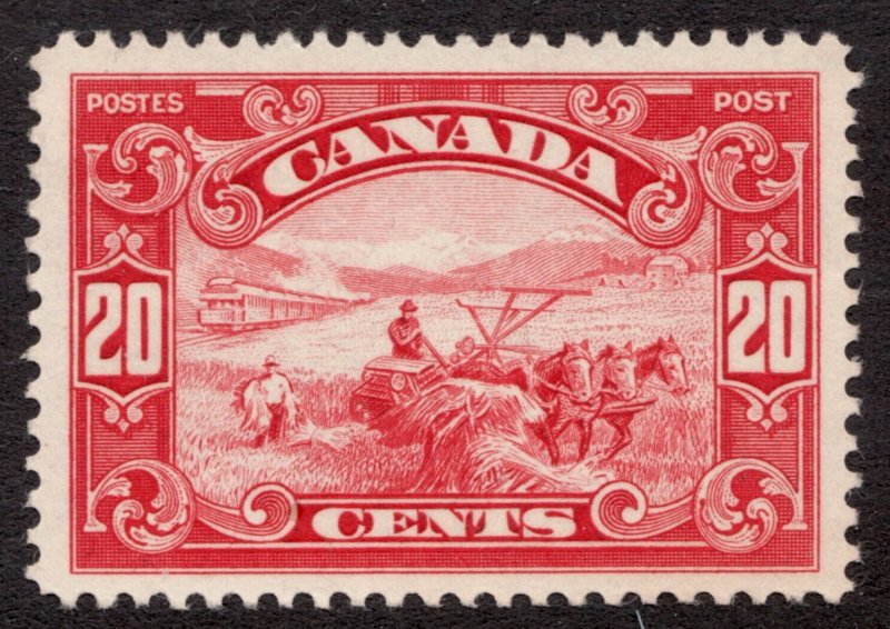 1928 Canada Sc# 157 - 20¢ KGV Scroll Farming, Horses, Locomotive MH