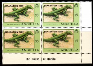 Anguilla 1980 Sc#421 GROUND LIZARD ovpt.Separation Block of 4 MNH