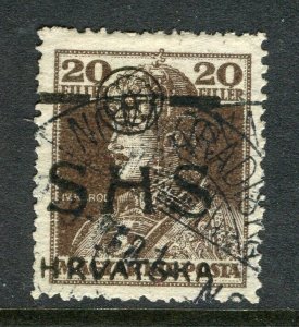 CROATIA; 1918 New Yugoslavia SHS HRVATSKA Optd issue used 20f. value