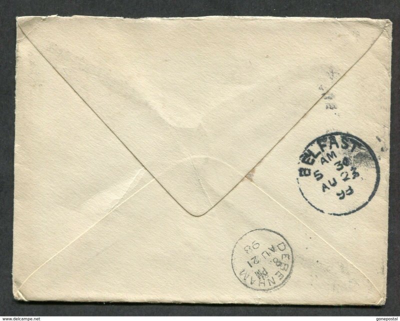 d111 - GB Stowmarket Suffolk 1898 Numeral Duplex on Cover to Belfast N. I