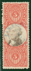 USA Classic Revenue High Value Scott.R148 $5 Vermilion Used Cat $50+ YELLOW231