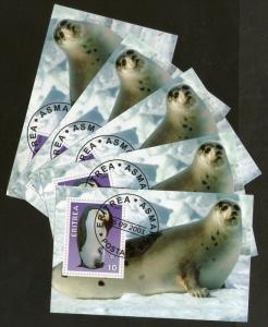 Eritrea 2001 Penguins Seal Marine Life & Mammals Animals M/s Cancelled x 5 # ...