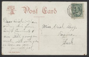 1908 Moose Jaw & Calgary RPO/ No9 Postmark On PC to Regina Sask