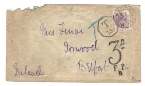 Orange Free State 1900 Underpaid cover to Belfast franked VRI 1d ovpt, T15c &