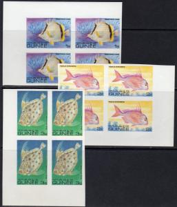 Guinea 1980 Sc#795/806 Fishes-Marine Life Set (12) IMPERFORATED BLOCK OF 4 MNH