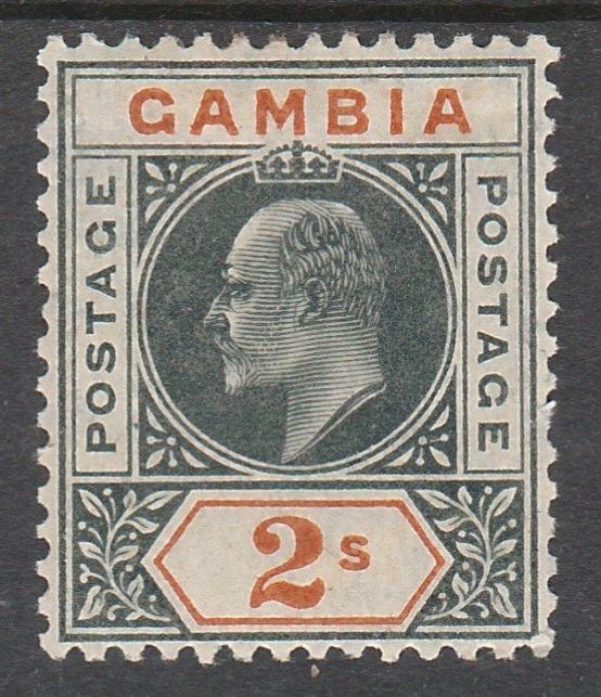 GAMBIA 1904 KEVII 2/- WMK MULTI CROWN CA TOP VALUE