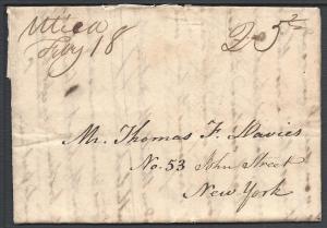 1816 FL to NEW YORK Stampless Cover, Stampless Covers