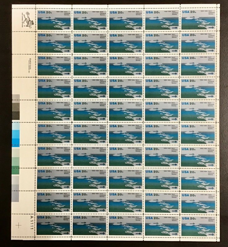 2091  St Lawrence Seaway, 25th Anniversary  20 c stamp  MNH Sheet of 50. FV $10 