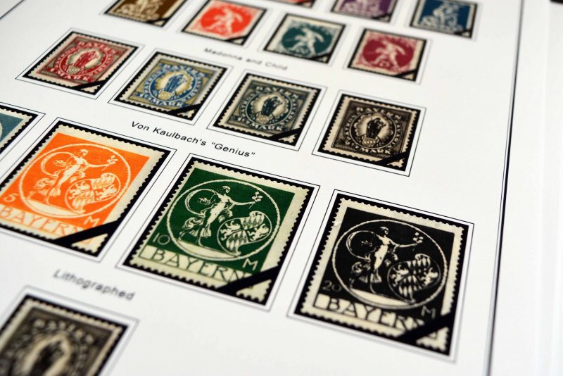 COLOR PRINTED GERMANY STATES 1849-1923 STAMP ALBUM PAGES (66 illustrated pages)
