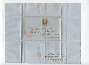 1 Franklin Imperf Used Stamp on SEP 27 1847 Cover NY to Rutland VT (LV 1637) 