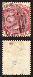 Jamaica SG9a 2d Deep Rose Wmk CC Kingston Type F Pmk