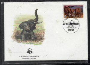 UGANDA COVER(P0201B) 1983 WWF ELEPHANT 5/- FDC CACHETED UNADDRESSED 