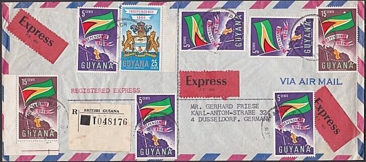 GUYANA 1966 Registered Express airmail cover to Germany....................A2857