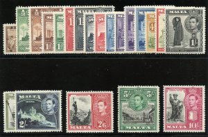 Malta 1938 KGVI set complete superb MNH. SG 217-231. Sc 191-205.