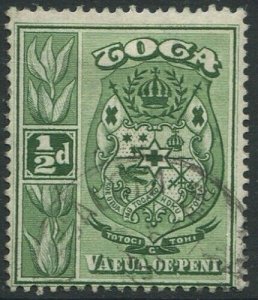 Tonga 1942 SG74 ½d green Coat of Arms wmk mult script CA #1 FU